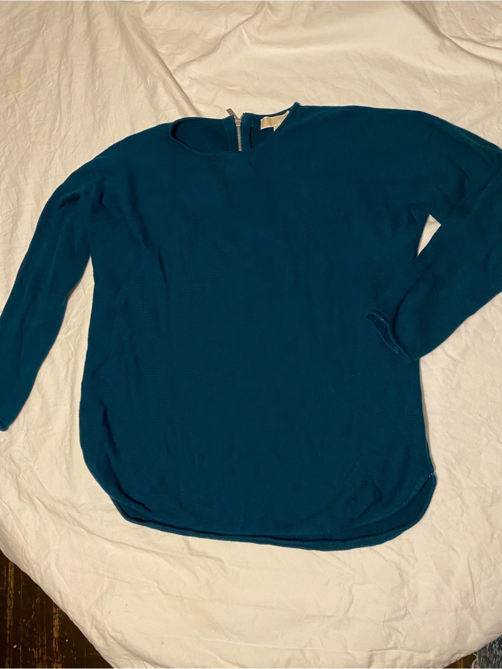 Michael Kors Deep Teal Crewneck Sweater with Back Zip
